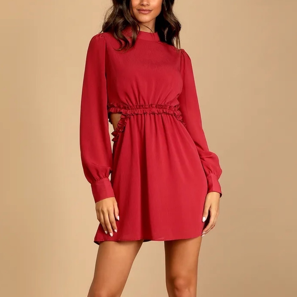 Autumn Bliss Rusty Rose Long Sleeve Cutout Mini Dress Rusty Rose Small